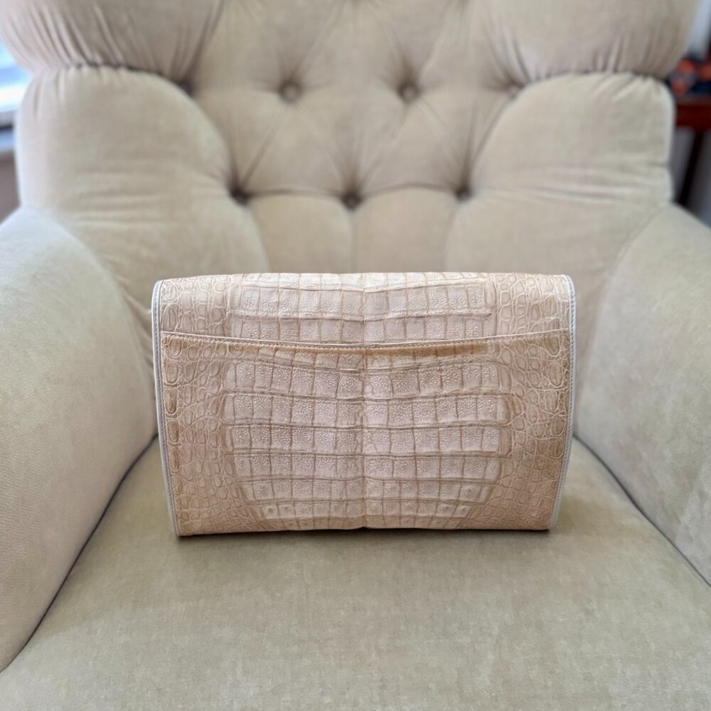 VTG Auth DONNA ELISSA Genuine Crocodile Nude Convertible Clutch Shoulder Bag - Picture 5 of 8